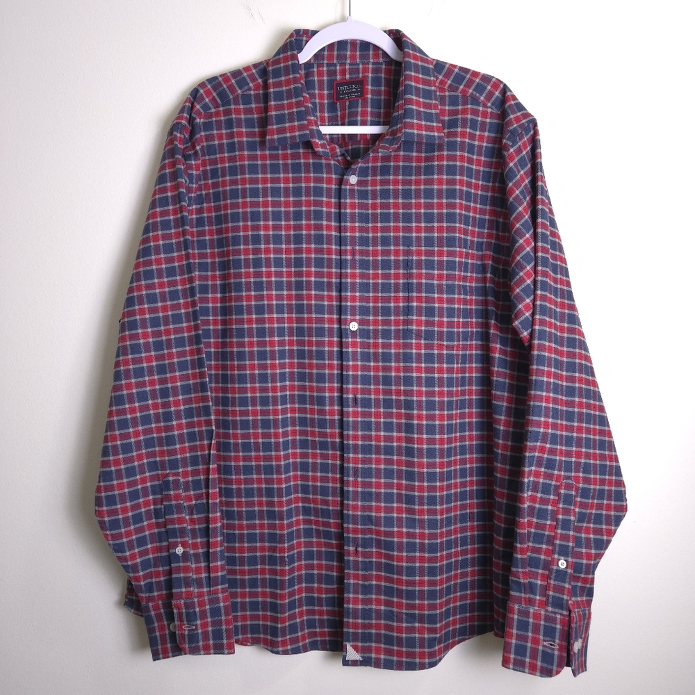 Untuckit Passaros Navy Red Checkโ Flannel Regular Fit Shirts XXL